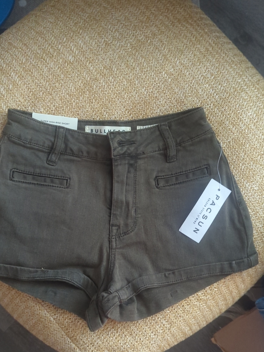 PacSun Olive Green High-Waist Cuffed Shorts